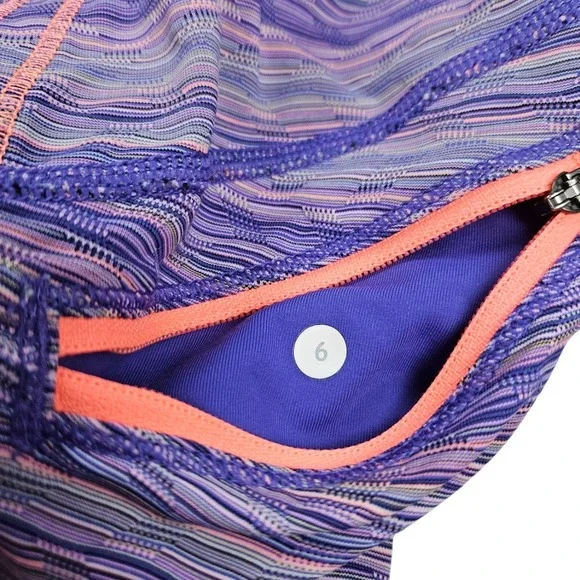 Lululemon Run Top Speed Crop Space Dye Twist Pink Purple Leggings Capris Size 6 - Picture 3 of 10